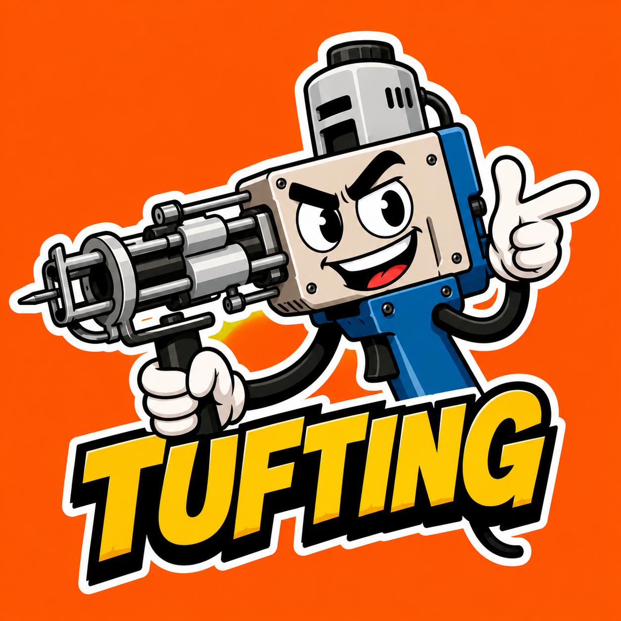 Mascota ilustrada con forma de pistola de tufting